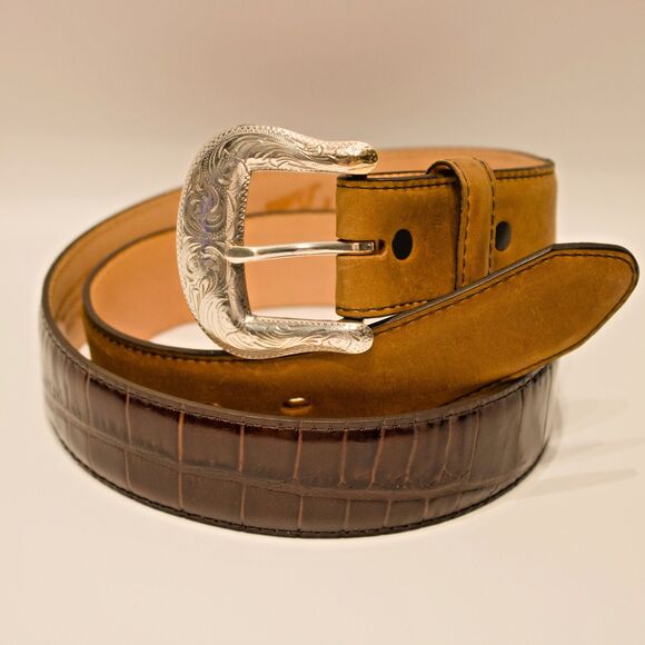 NWT Tony Lama USA Croc Embossed Brown Leather Western Belt Men Sz 36 (44"x1.5") - Picture 1 of 11